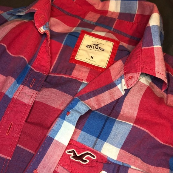 3/$15 Holliser Red White Blue Plaid Button Down - Picture 2 of 2